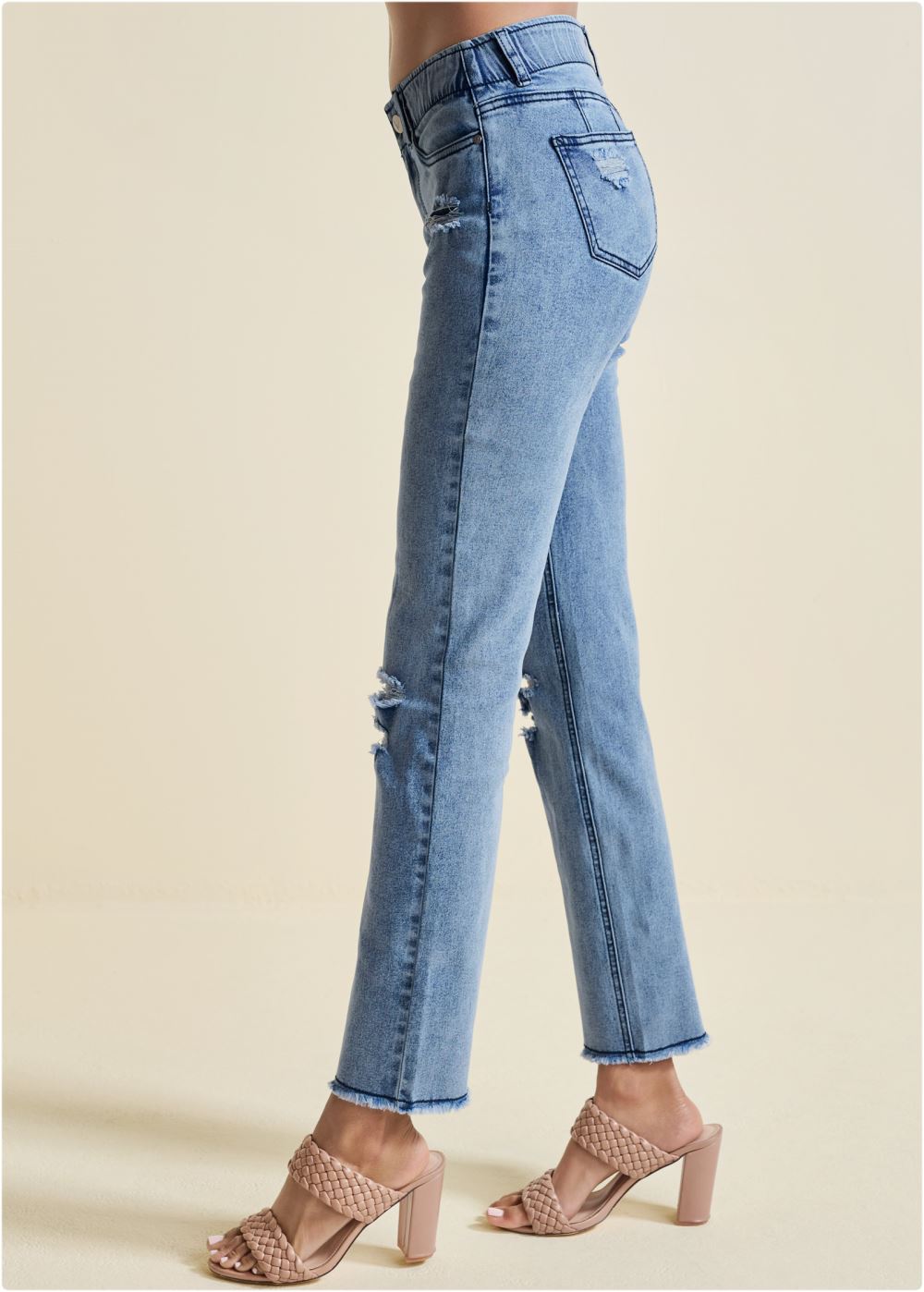 Venus Acid Wash ELASTIC WAIST STRAIGHT JEANS