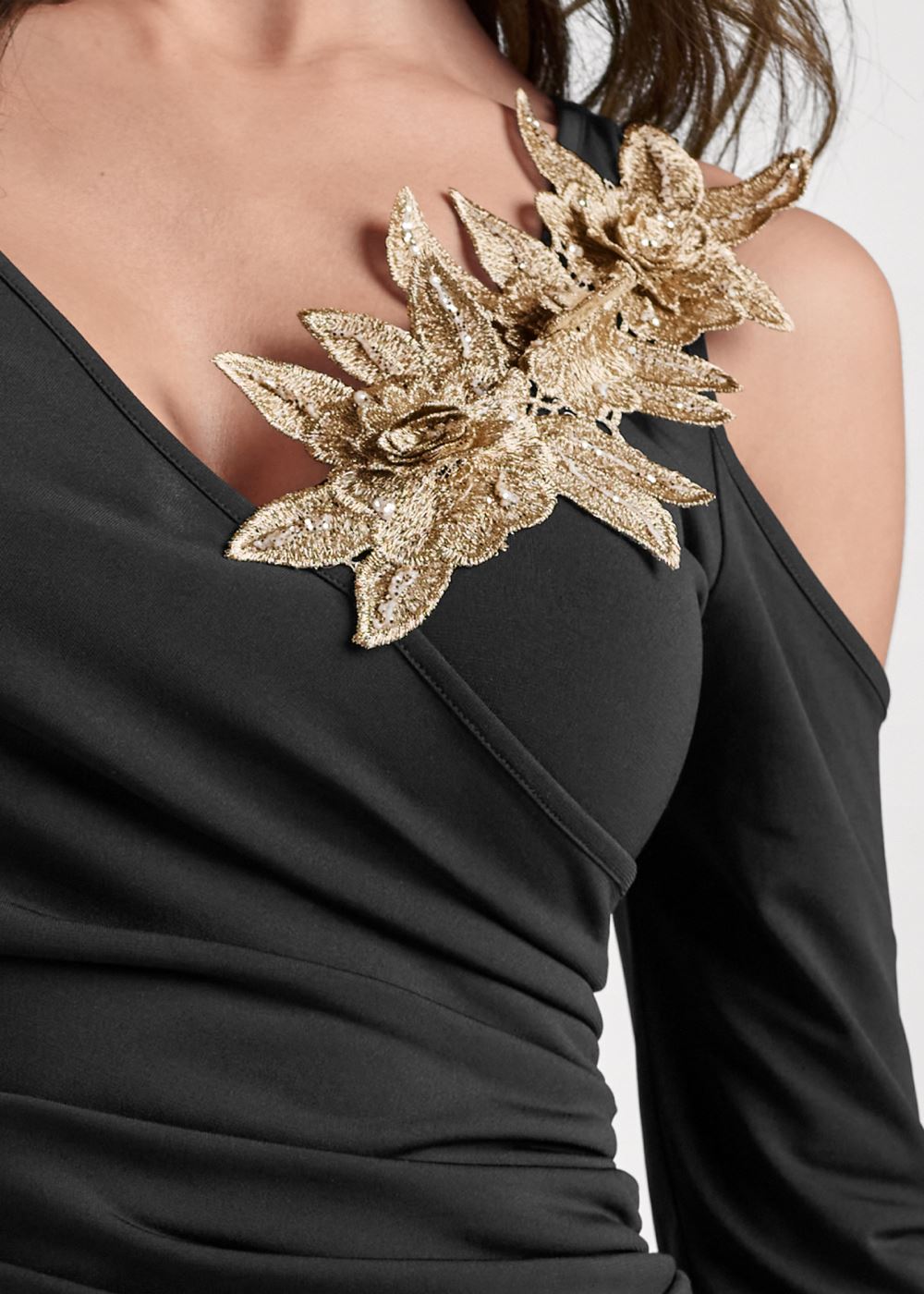 Venus Floral Applique Wrap Top in Black