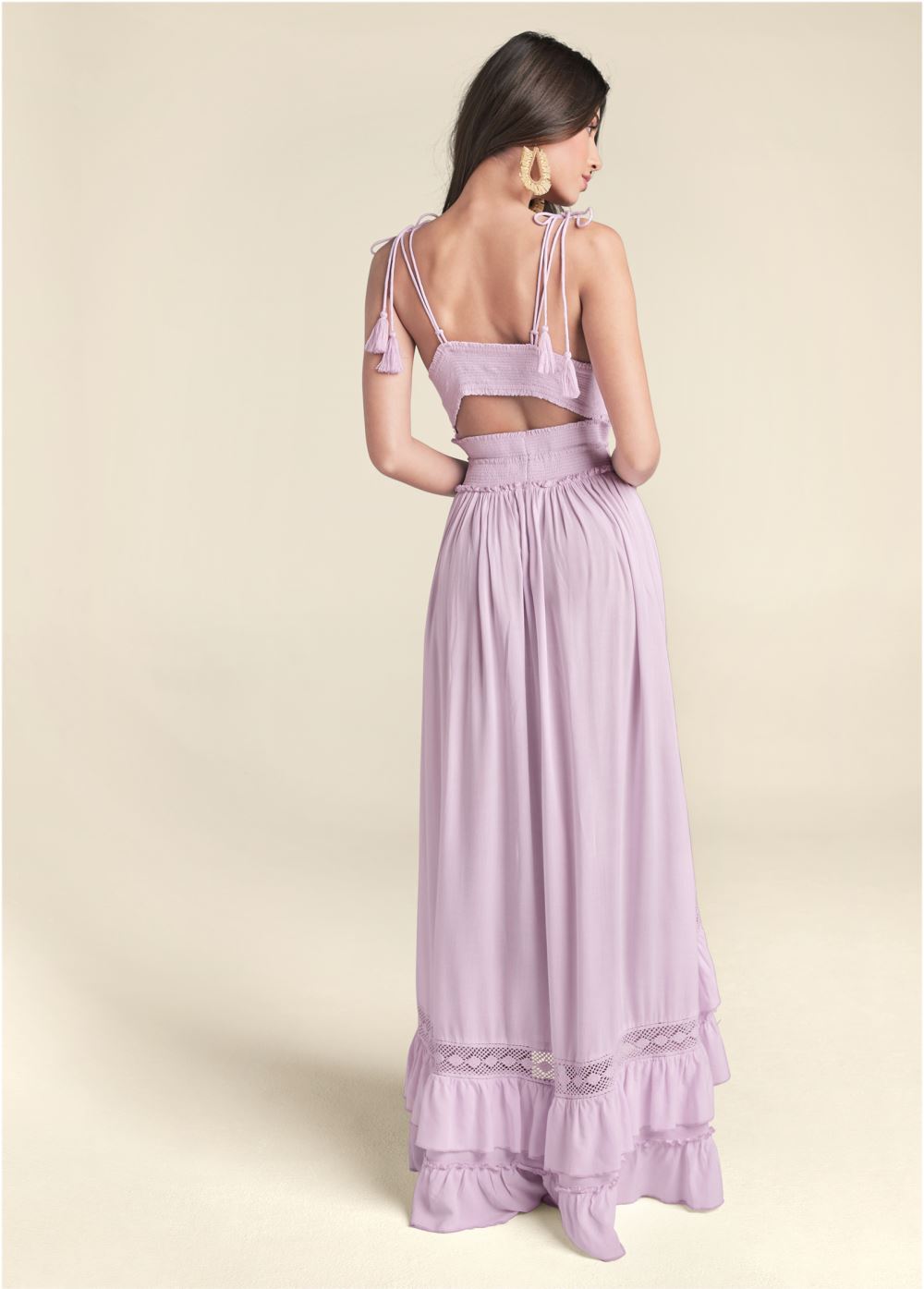Venus Tiered Lace Trim Maxi Dress - Lilac