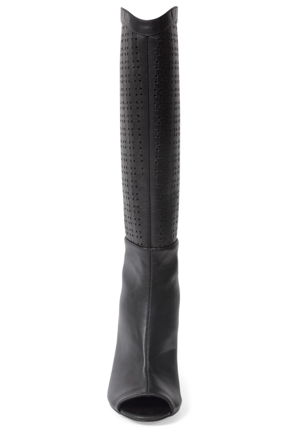 Venus Peep Toe Perforated Boots in Black