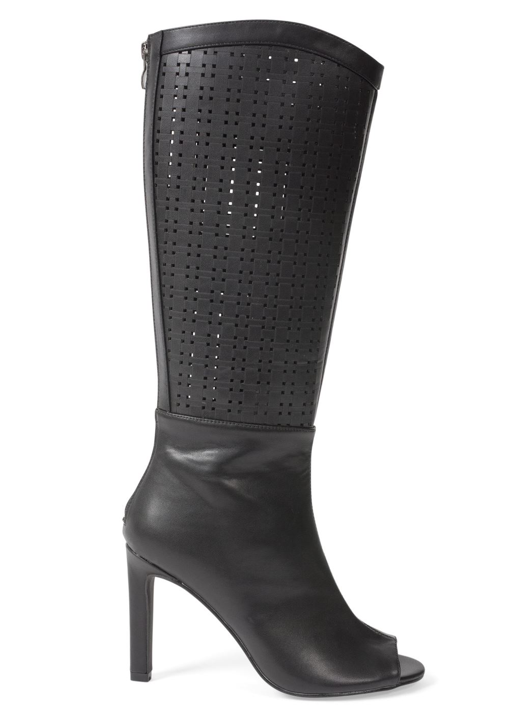 Venus Peep Toe Perforated Boots in Black