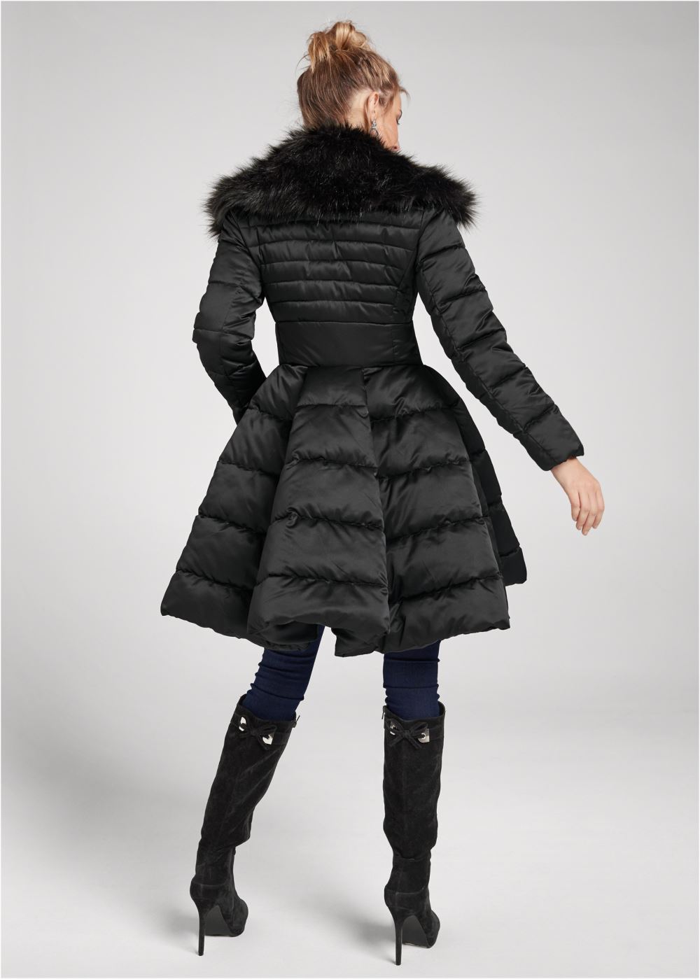 Venus Peplum Puffer Coat in Black