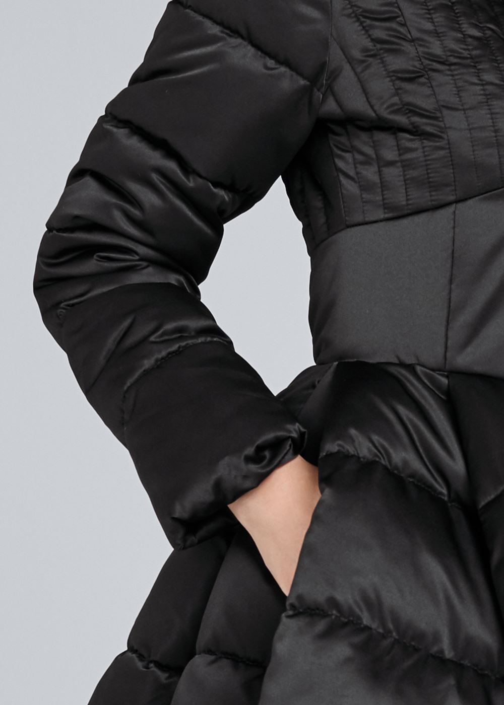 Venus Peplum Puffer Coat in Black