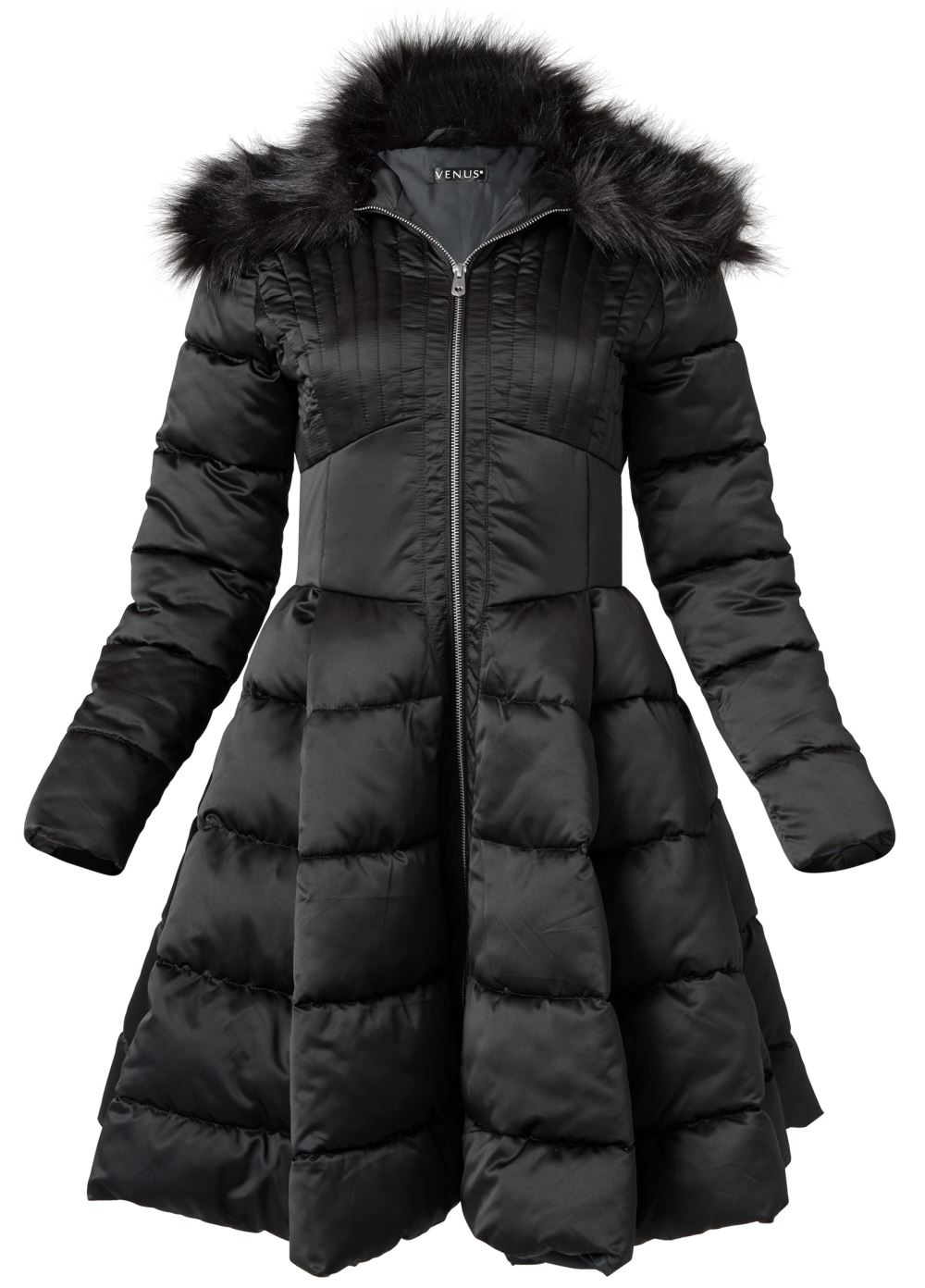 Venus Peplum Puffer Coat in Black