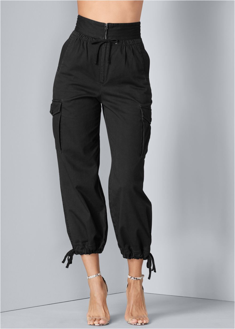 Venus High Waisted Cargo Pants in Black