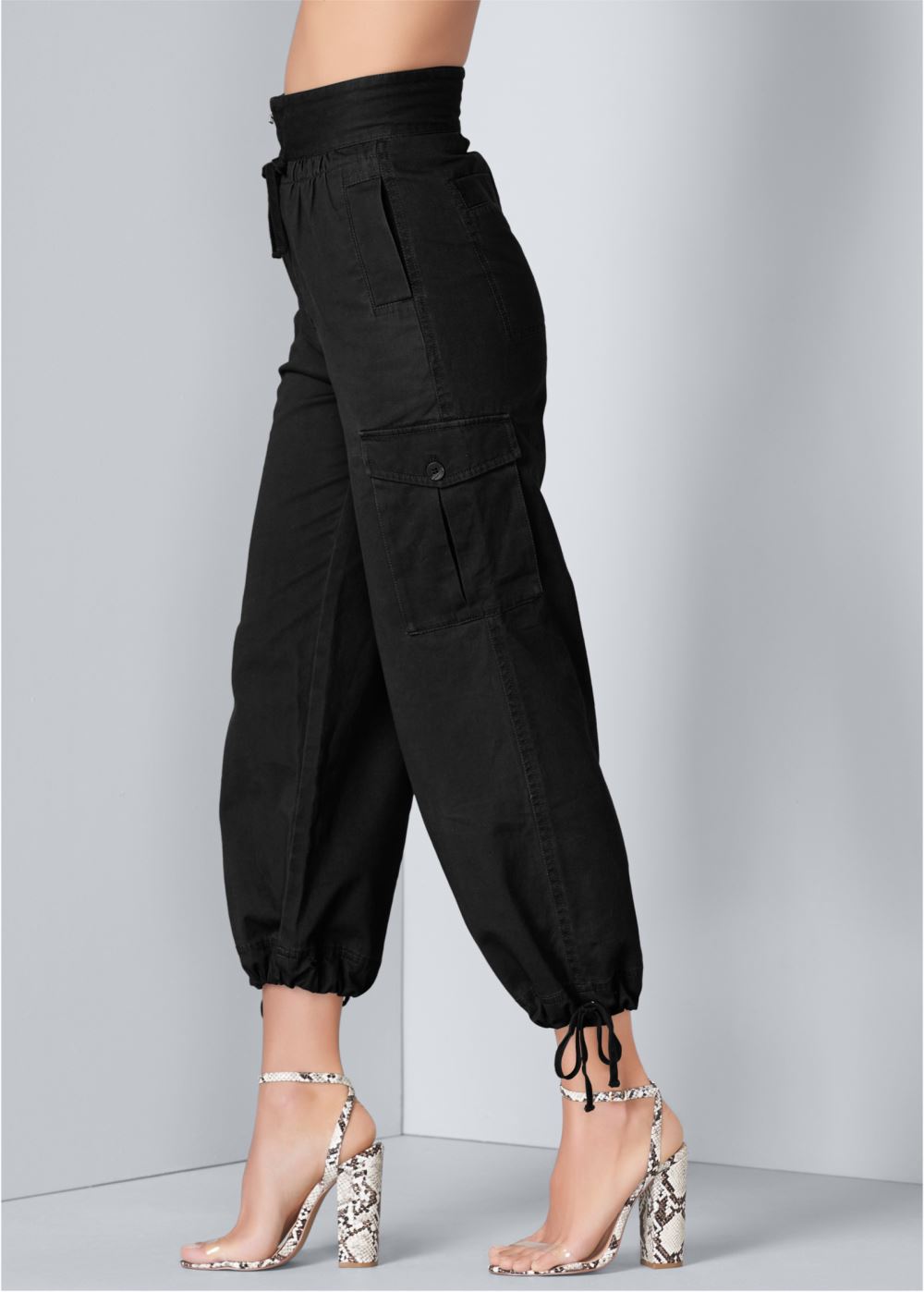 Venus High Waisted Cargo Pants in Black