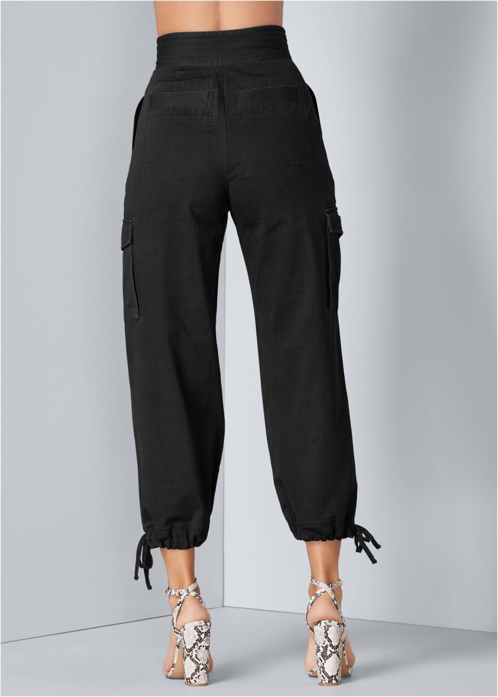 Venus High Waisted Cargo Pants in Black