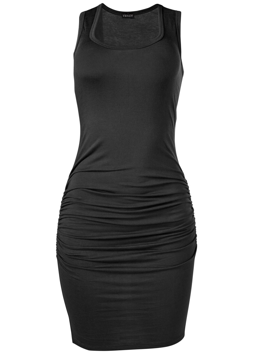 Venus Sleeveless Ruched Bodycon Midi Dress - Black