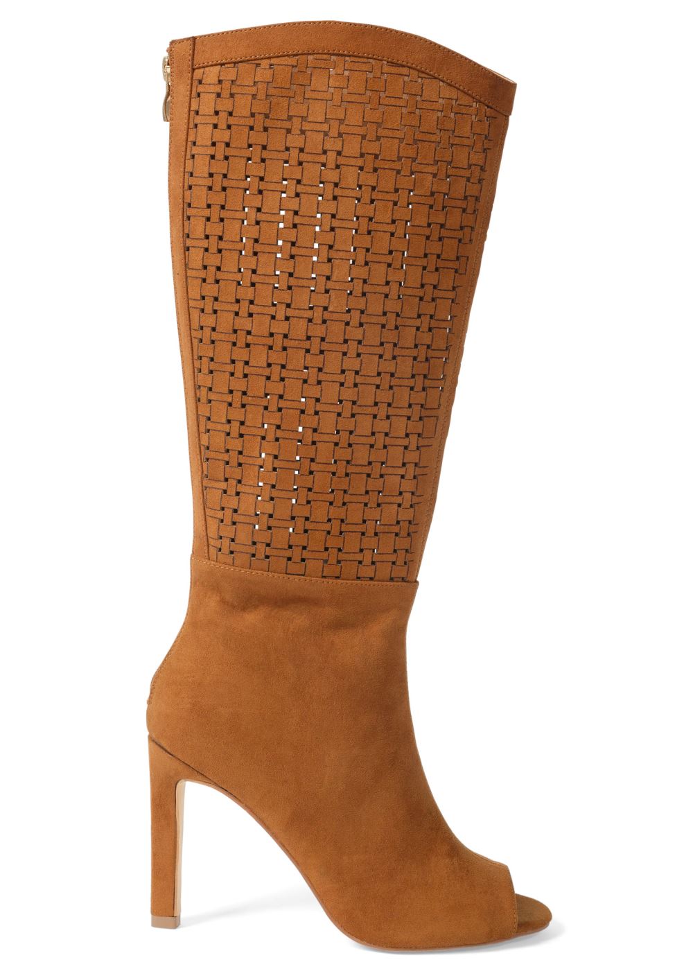 Venus Peep Toe Perforated Boots in Cognac