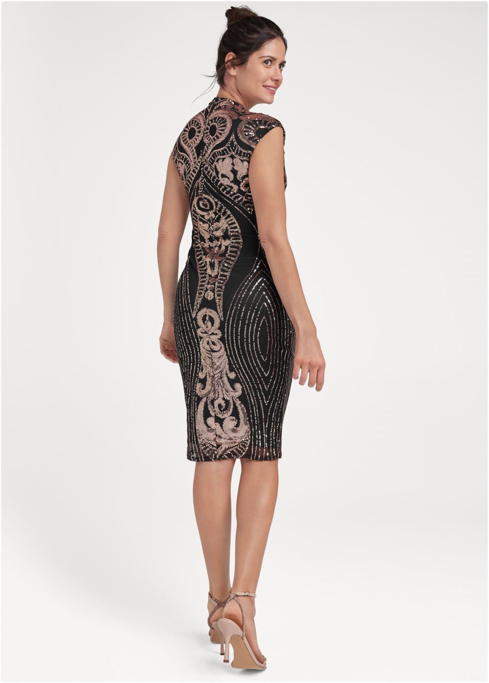 Venus Sequin Midi Dress - Black Multi