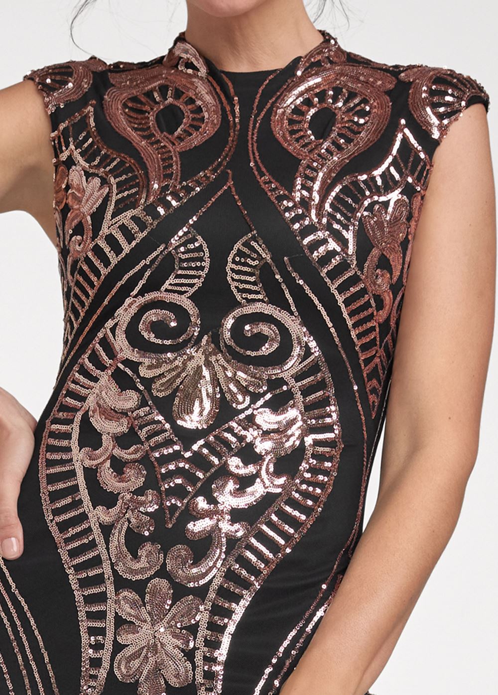 Venus Sequin Midi Dress - Black Multi