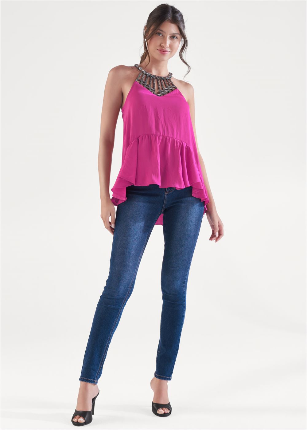 Venus Embellished Neckline Top in Fuchsia