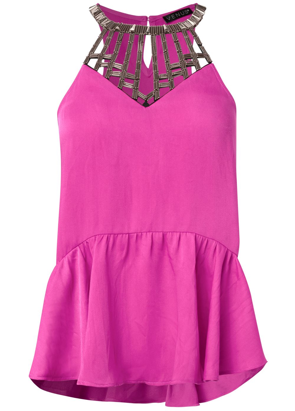 Venus Embellished Neckline Top in Fuchsia