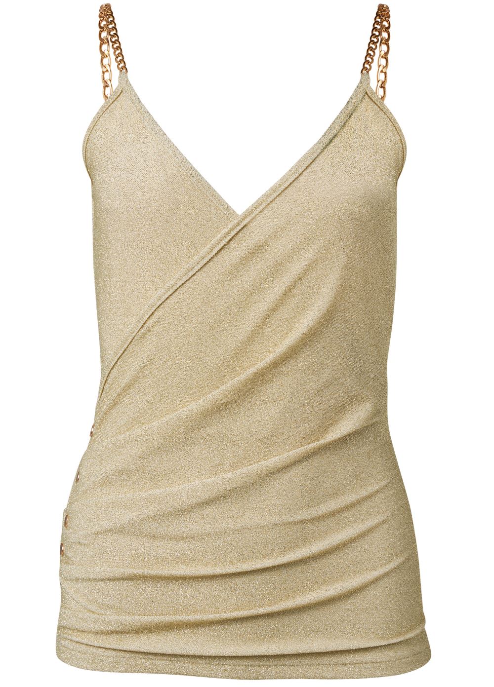 Venus Glitter Chain Strap Top in Gold Metallic