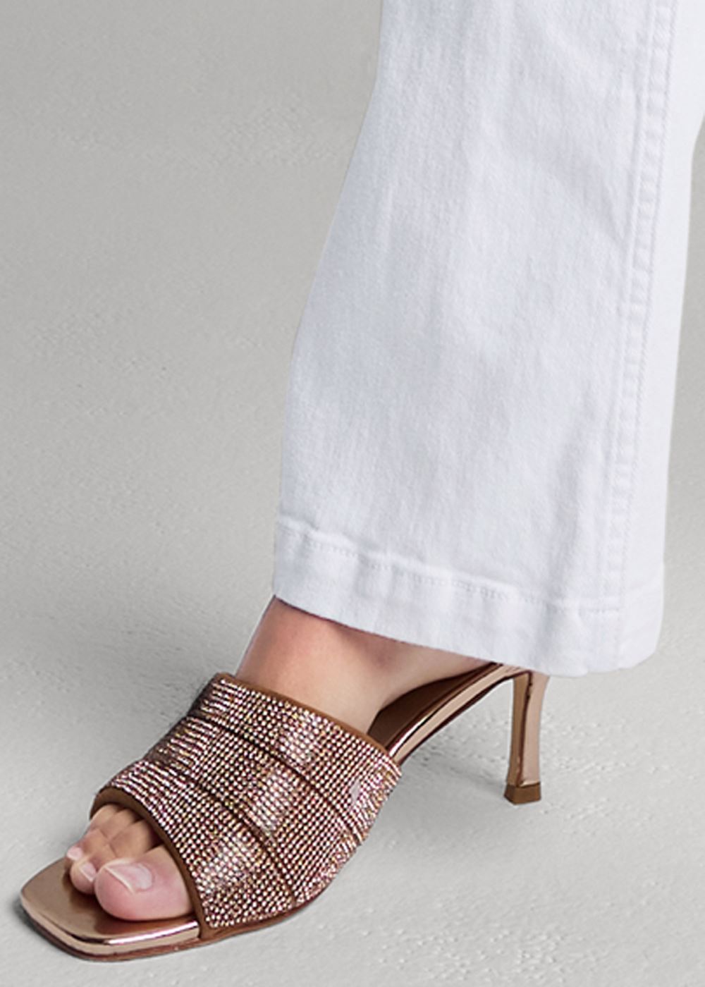 Venus Rhinestone Heeled Slides in Rose Gold