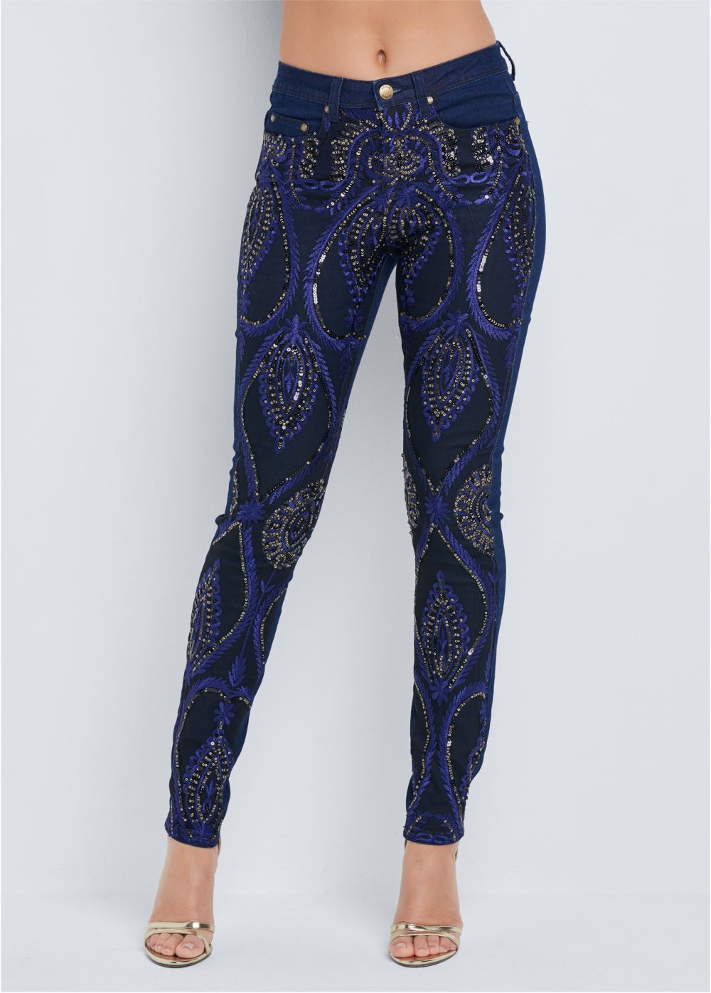 Venus Beaded Skinny Jeans in Indigo Blue