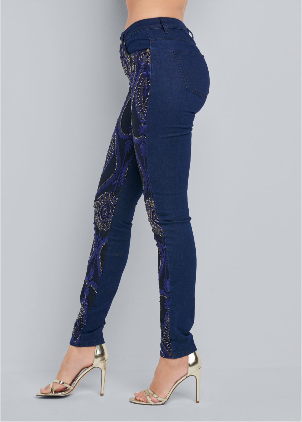 Venus Beaded Skinny Jeans in Indigo Blue