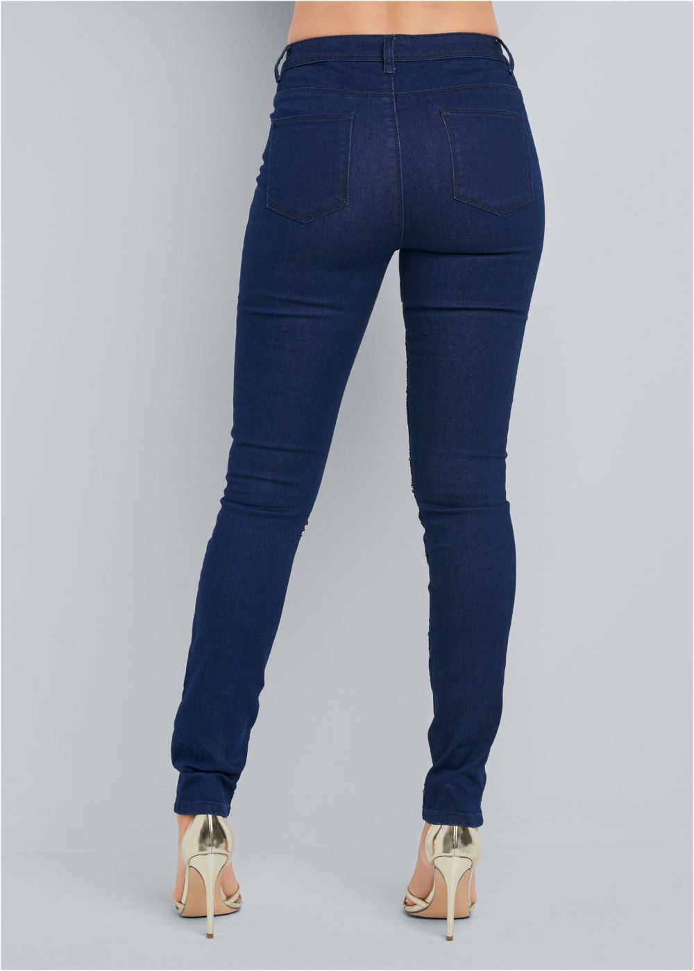 Venus Beaded Skinny Jeans in Indigo Blue