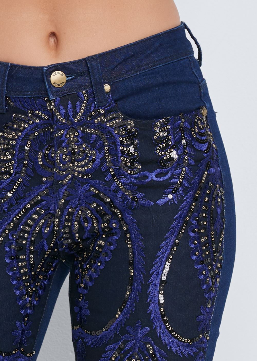 Venus Beaded Skinny Jeans in Indigo Blue