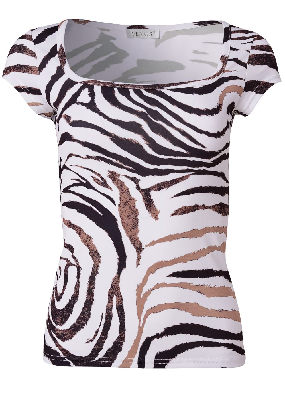Venus Printed Square Neck Top in White Multi