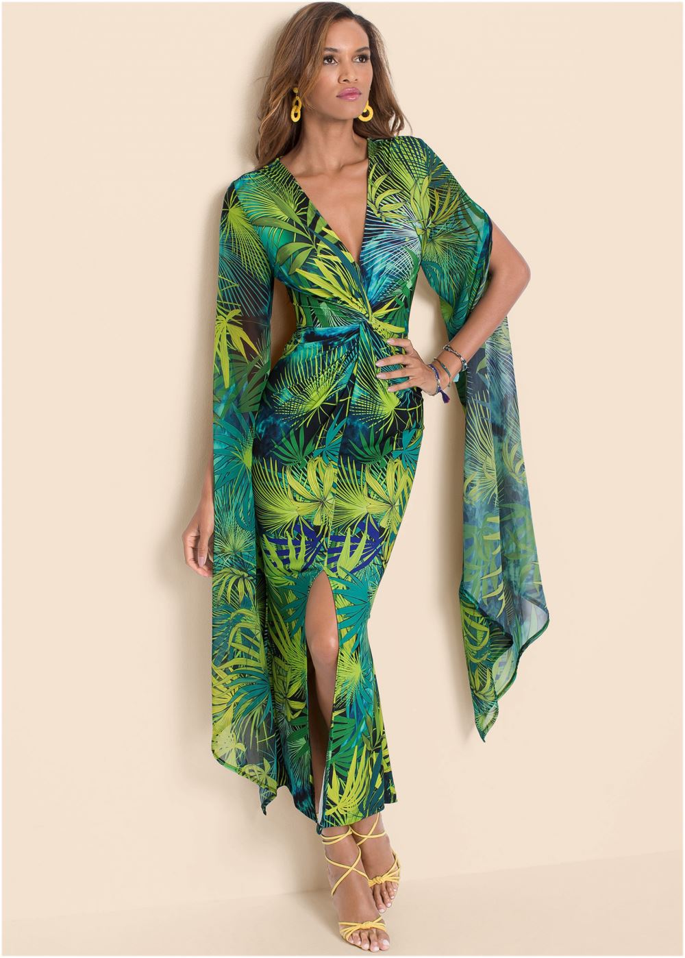 Venus Exaggerated Sleeve Dress - Green Multi