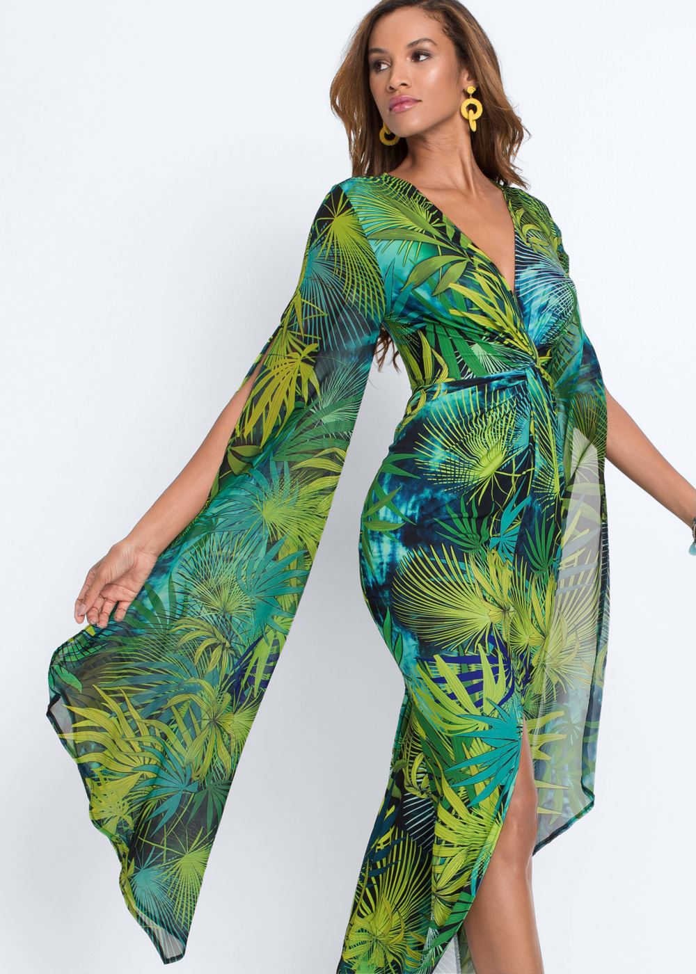 Venus Exaggerated Sleeve Dress - Green Multi