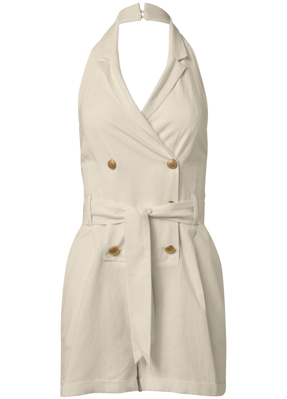 Venus Linen Halter Romper in Natural