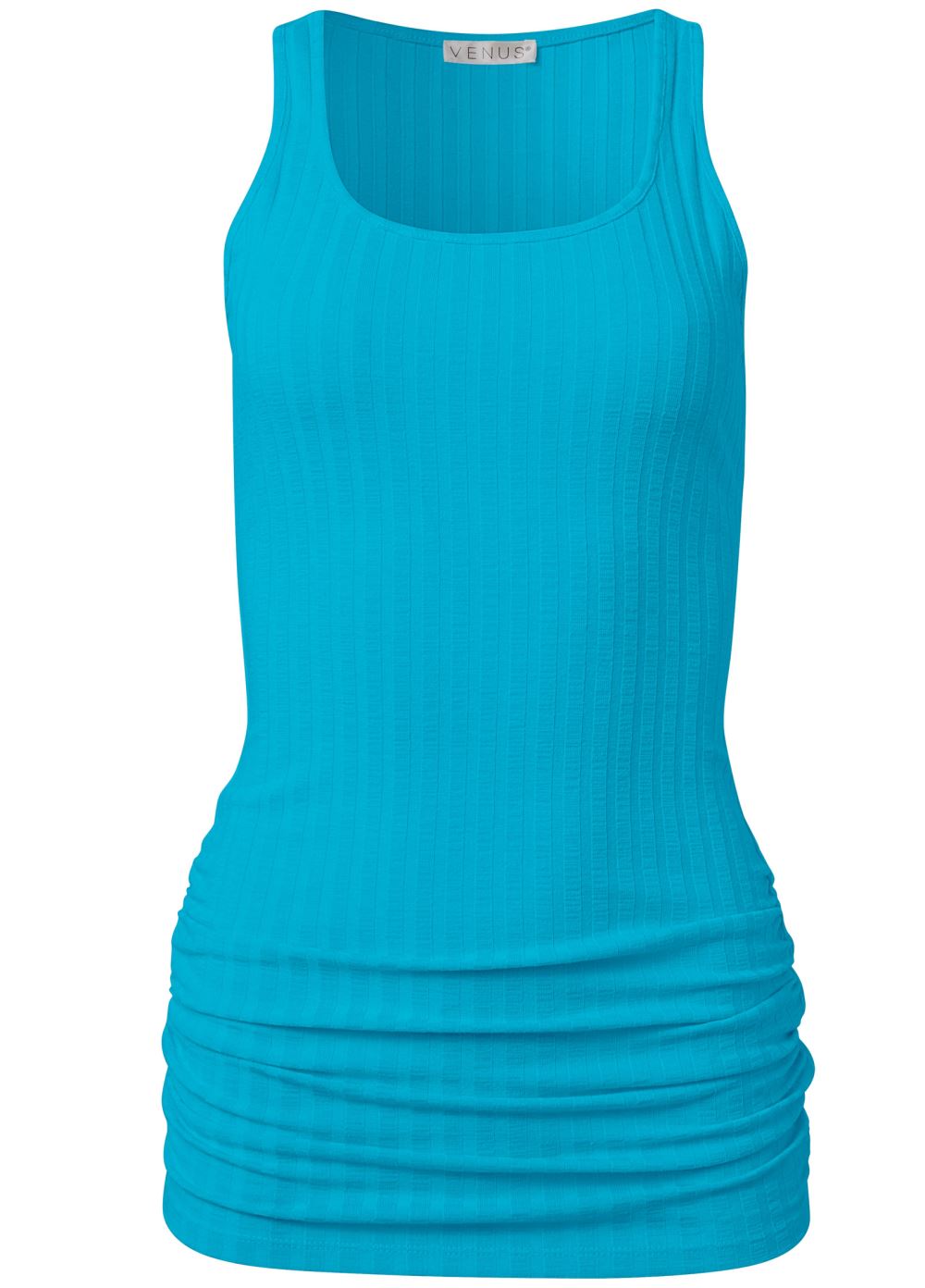 Venus Ribbed Square Neck Tank Top in Aqua