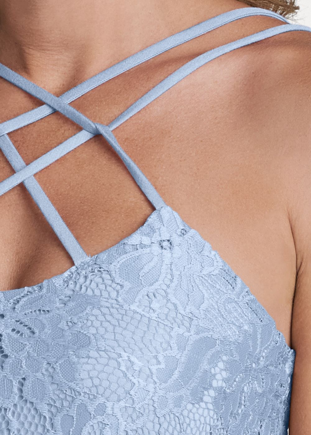Venus Strappy Lace Banded Top in Light Blue