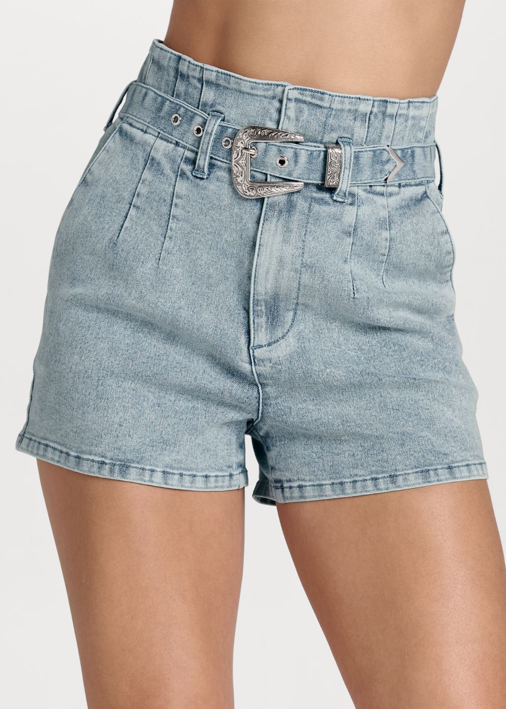 Venus High-Waist Belted Shorts - Blue