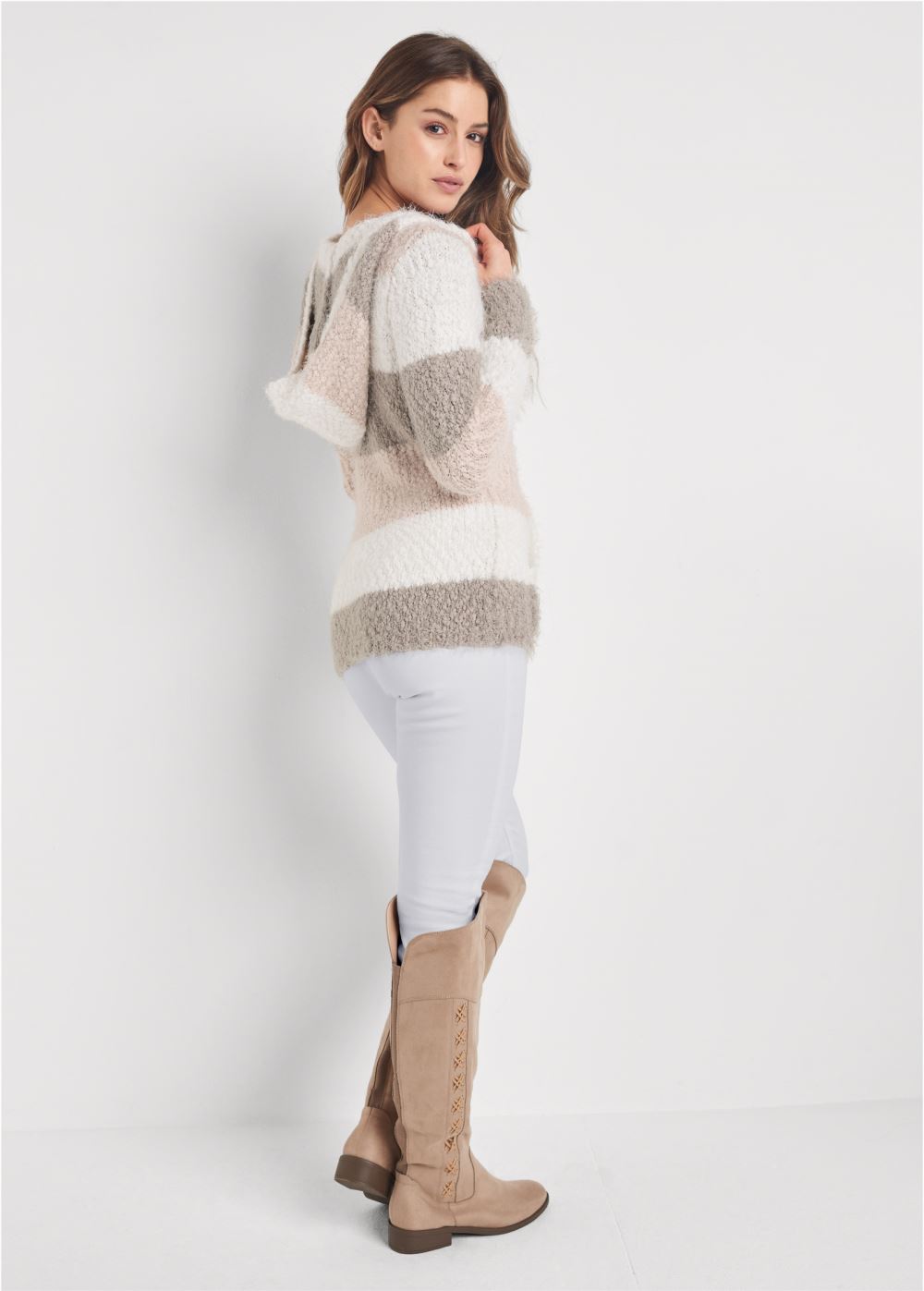 Venus VENUS | Cozy Striped Hooded Sweater in Blush Multi