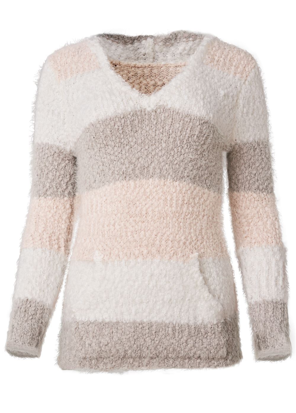 Venus VENUS | Cozy Striped Hooded Sweater in Blush Multi