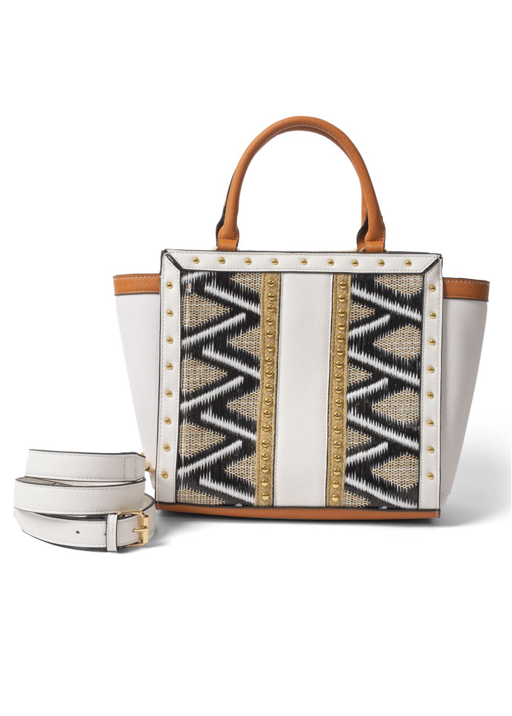 Venus Woven Studded Bag in White Multi