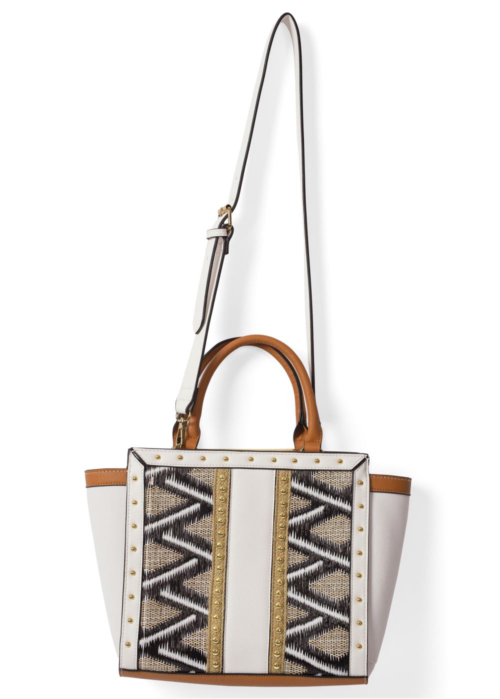 Venus Woven Studded Bag in White Multi