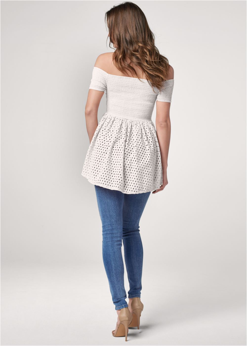 Venus Smocked Eyelet Top in Off White