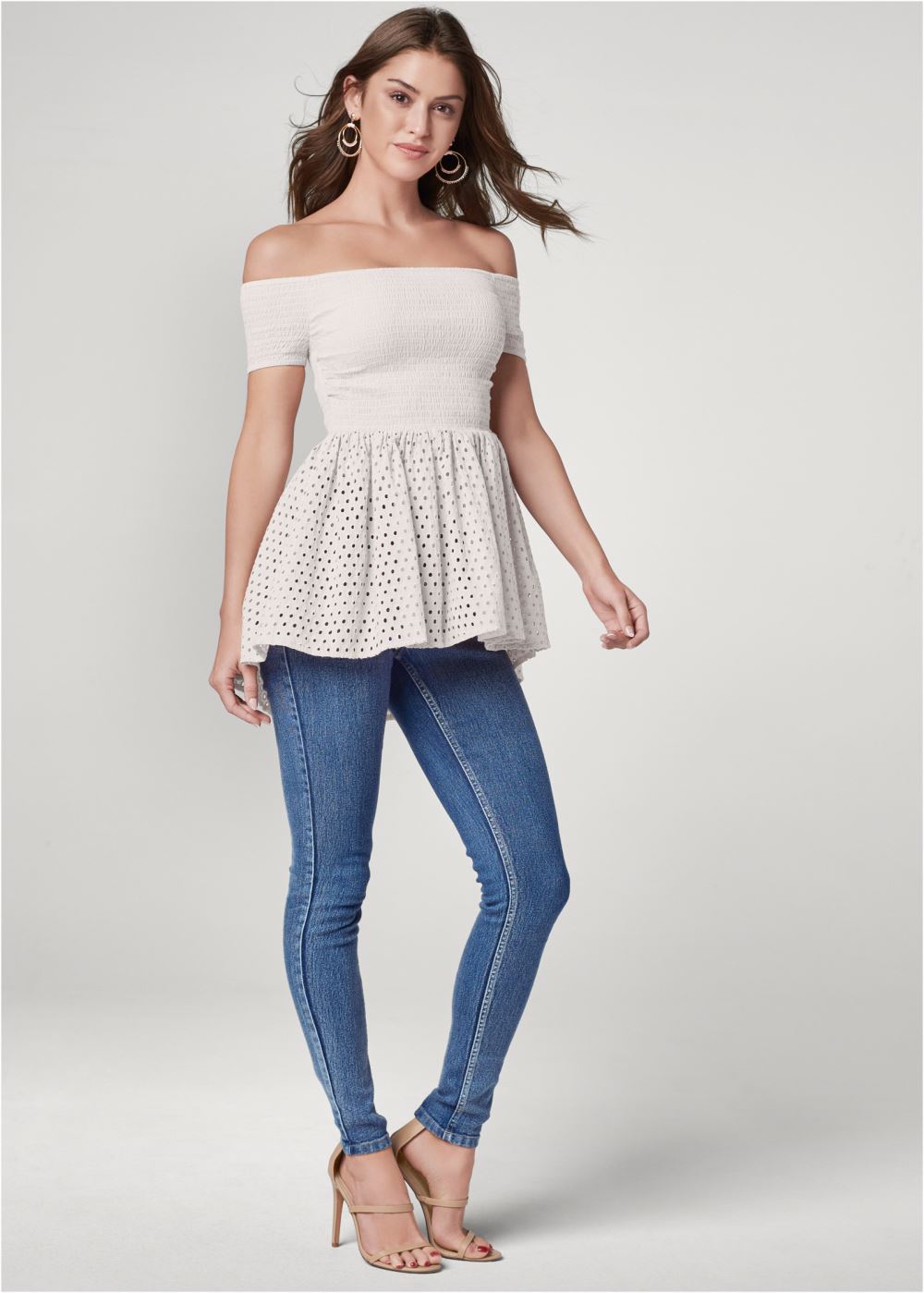 Venus Smocked Eyelet Top in Off White