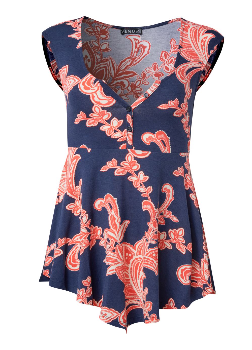 Venus Henley Babydoll Top in Navy & Red