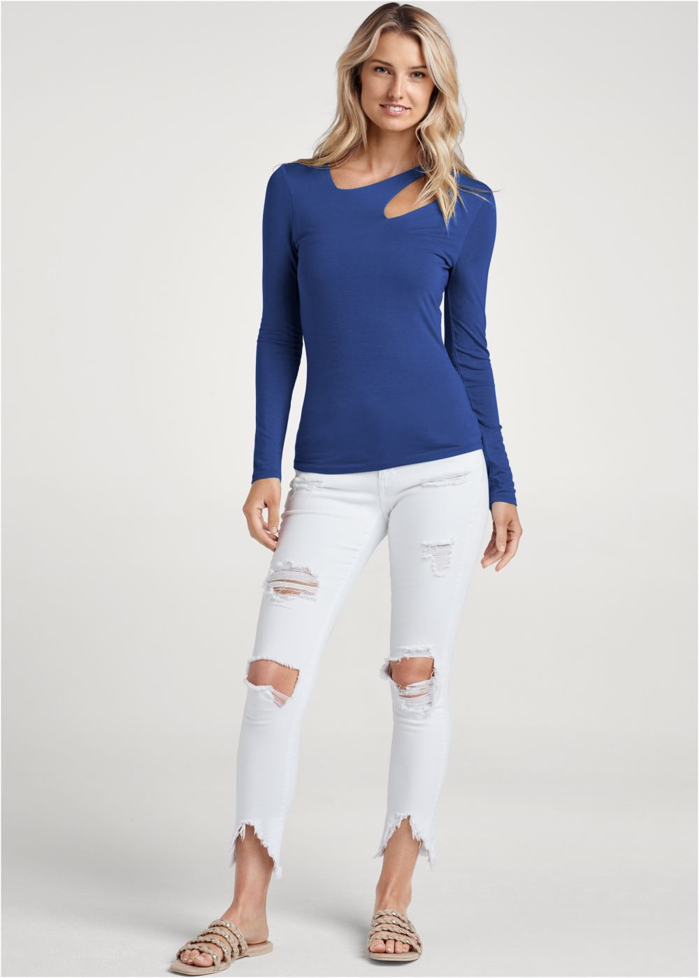 Venus Cutout Neckline Top in Blue