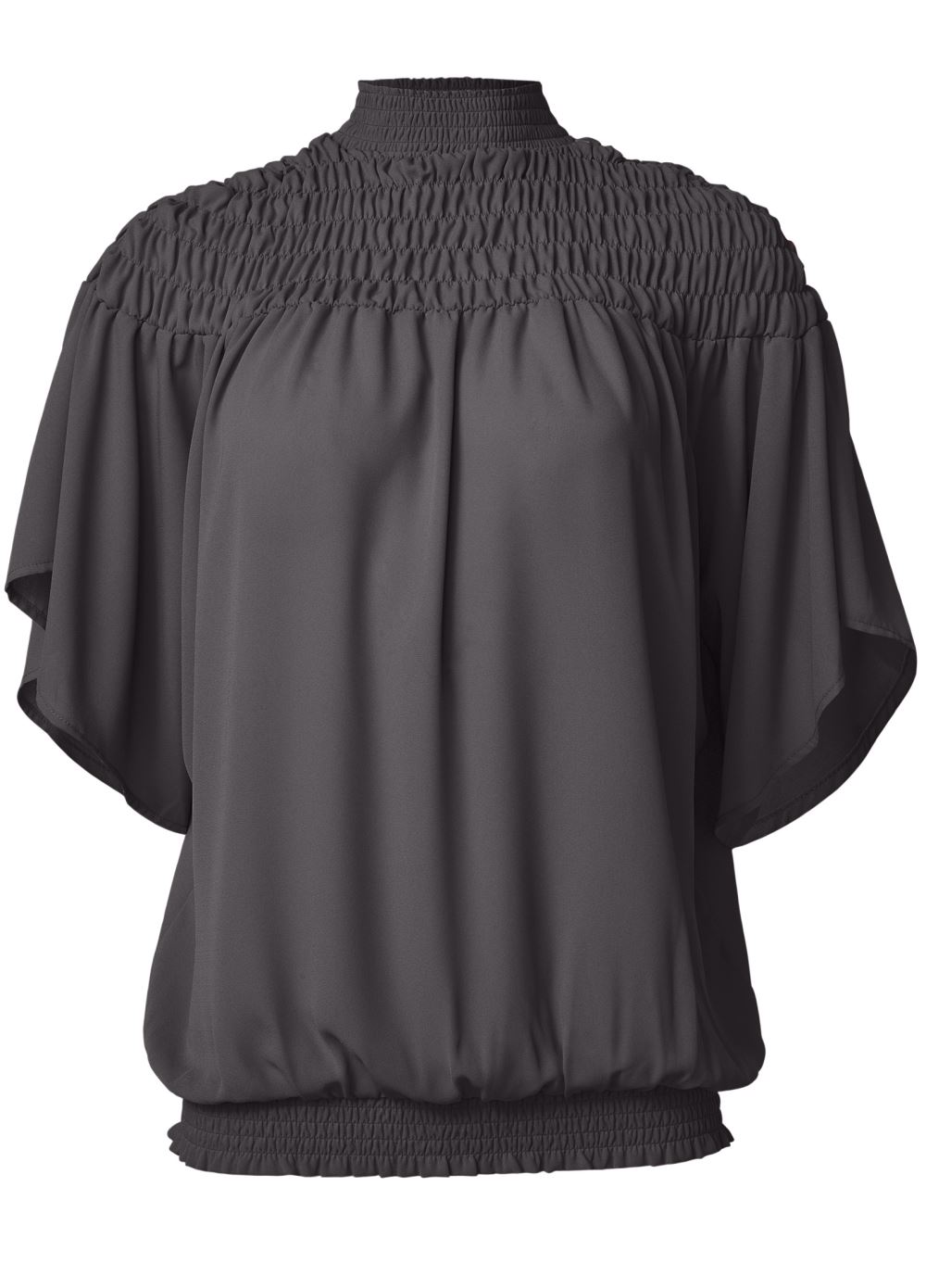 Venus Smocked Blouson Top in Dark Grey