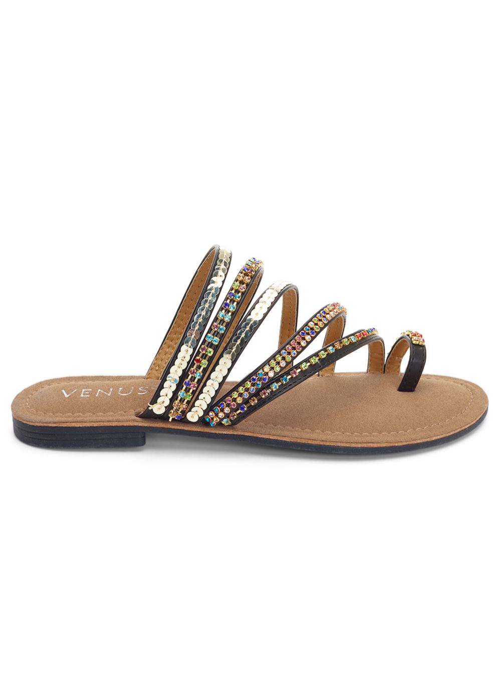 Venus Strappy Toe Ring Sandals in Black