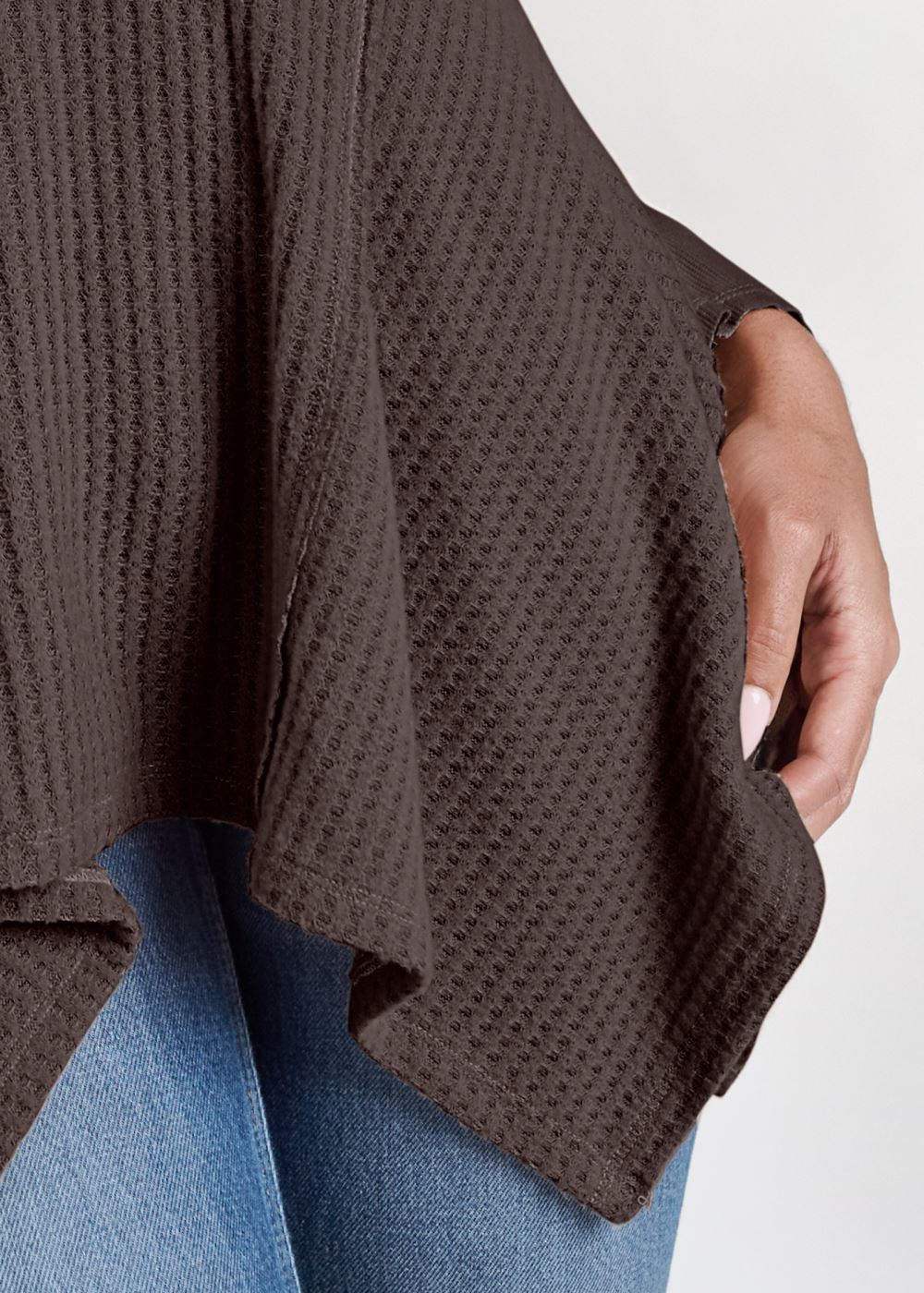 Venus Casual Waffle Knit Handkerchief Top in Dark Brown