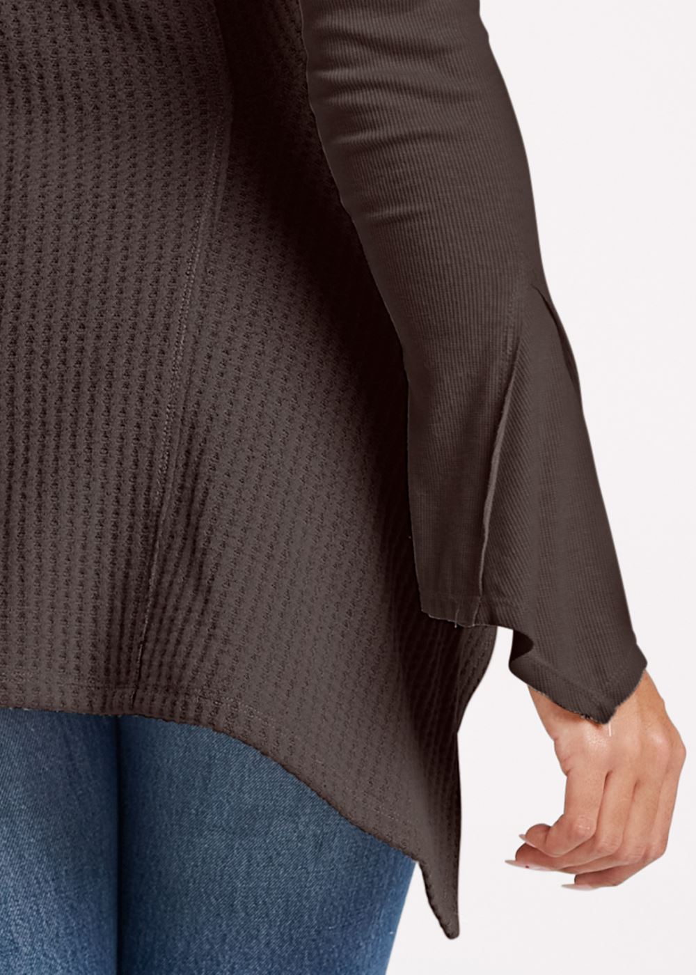 Venus Casual Waffle Knit Handkerchief Top in Dark Brown