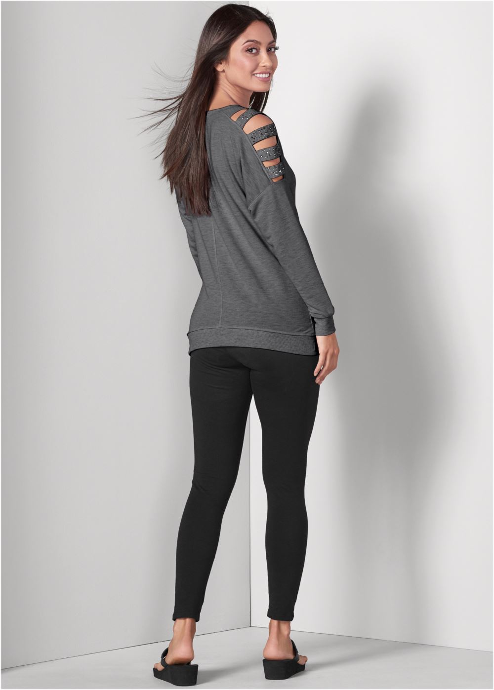 Venus Stud Embellished Sweatshirt in Dark Heather Grey