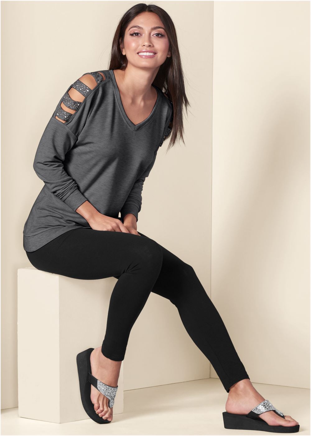 Venus Stud Embellished Sweatshirt in Dark Heather Grey