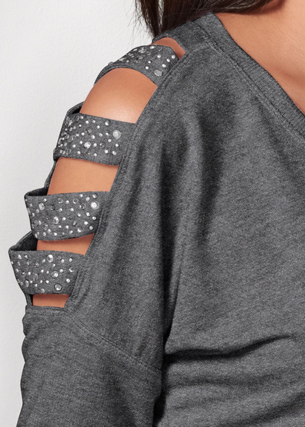 Venus Stud Embellished Sweatshirt in Dark Heather Grey
