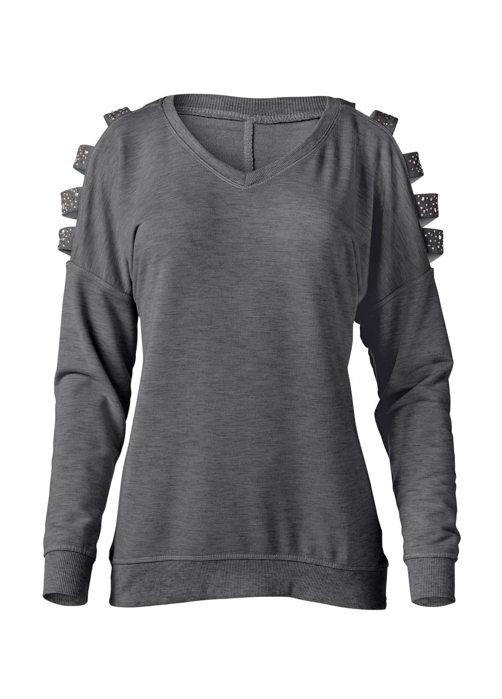 Venus Stud Embellished Sweatshirt in Dark Heather Grey