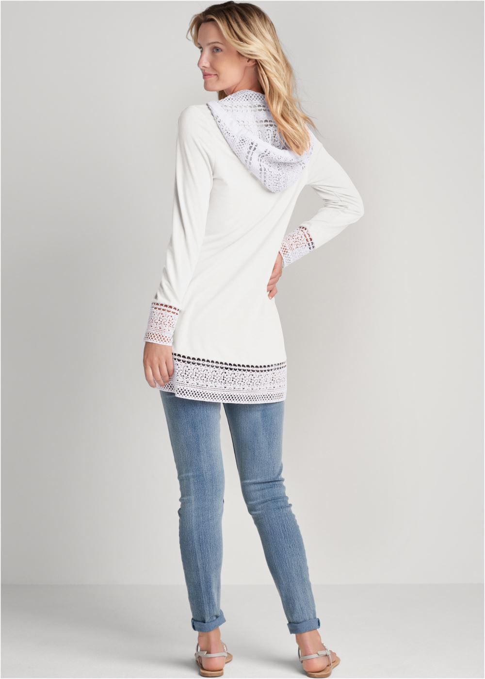 Venus Crochet Trim Zipper Hoodie in Off White