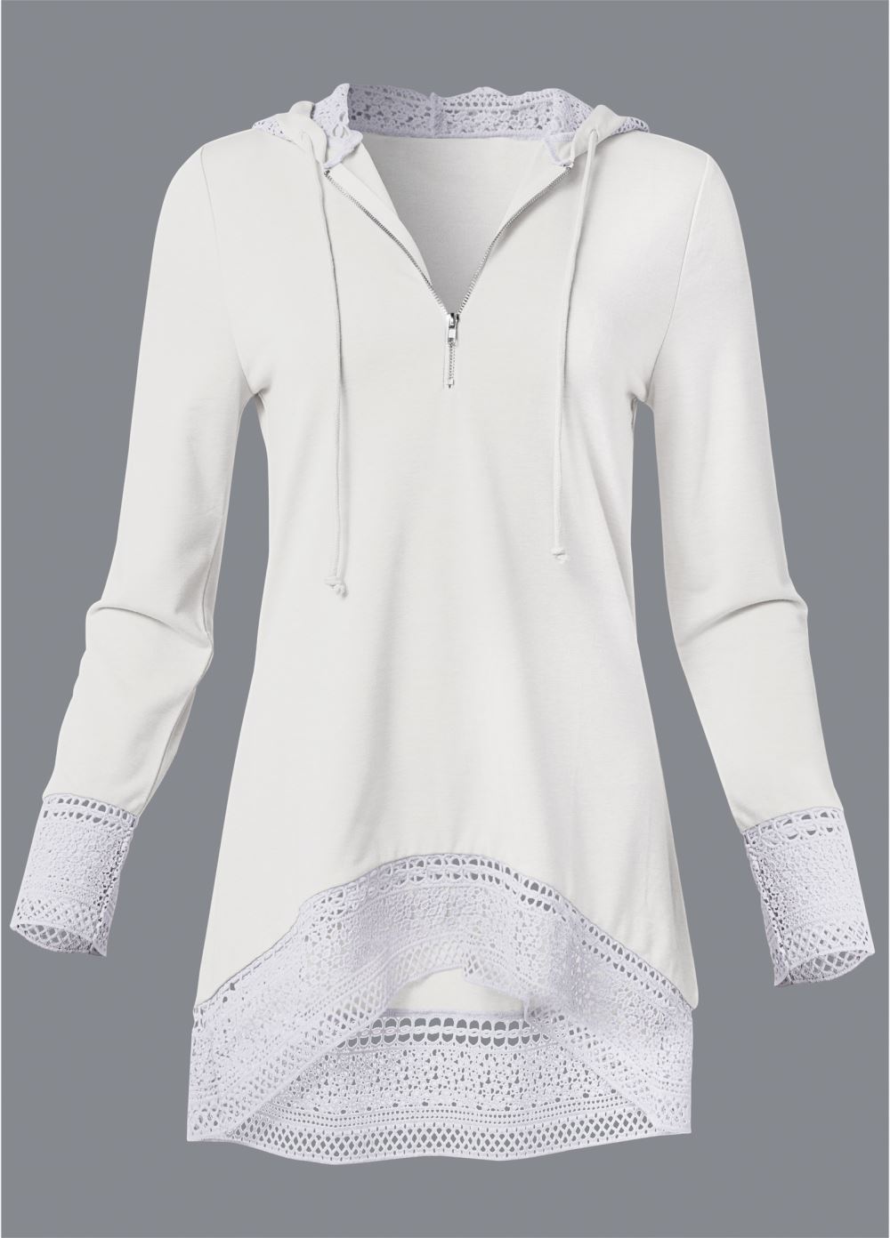 Venus Crochet Trim Zipper Hoodie in Off White