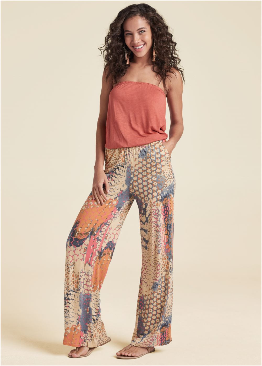 Venus Abstract Mirage Jumpsuit in Orange Multi
