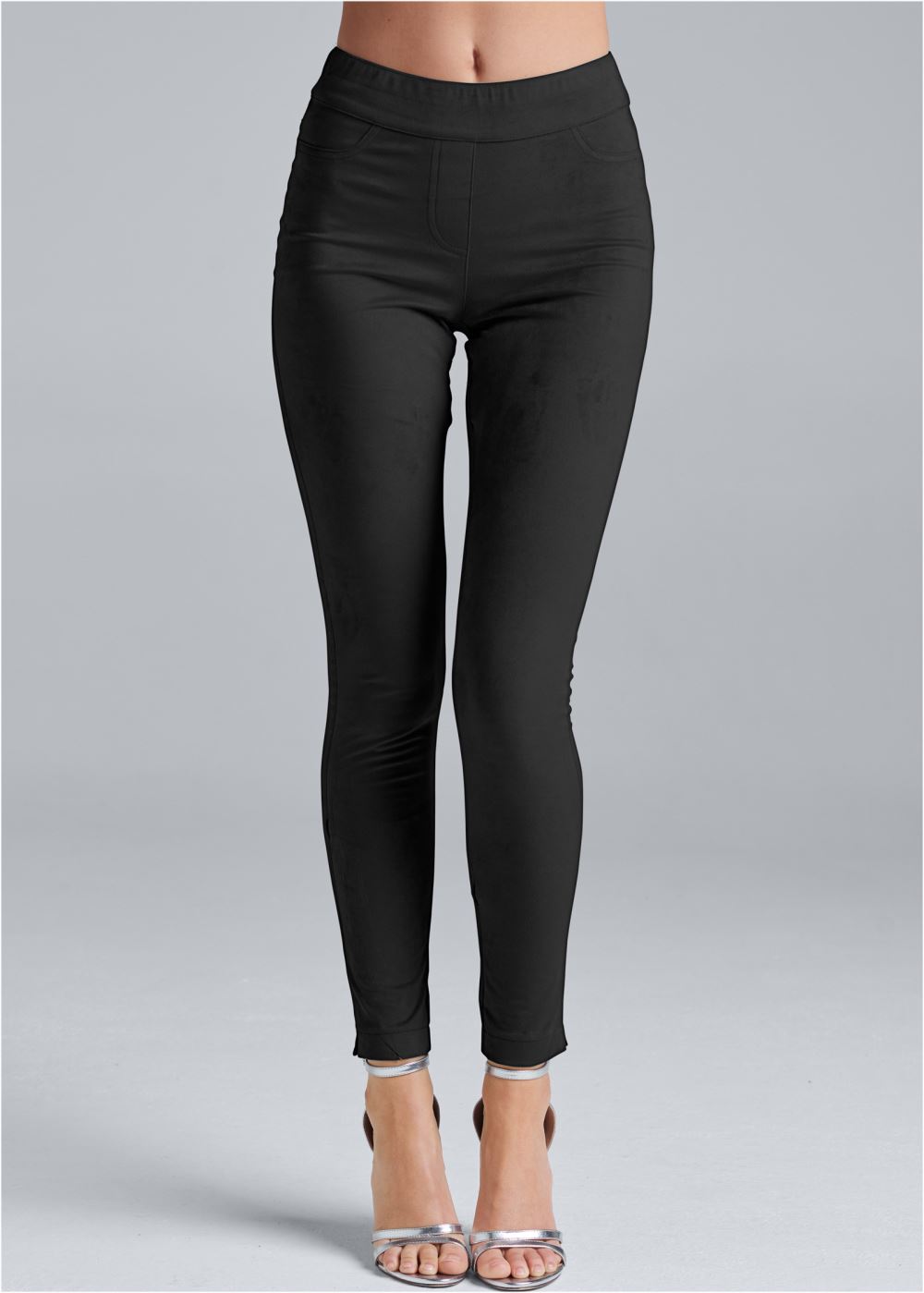 Venus Pull-On Faux-Suede Skinny Pants in Black